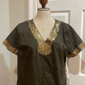 Dana Buchman tunic top short sleeve embellished sequins V neck 100% cotton XL